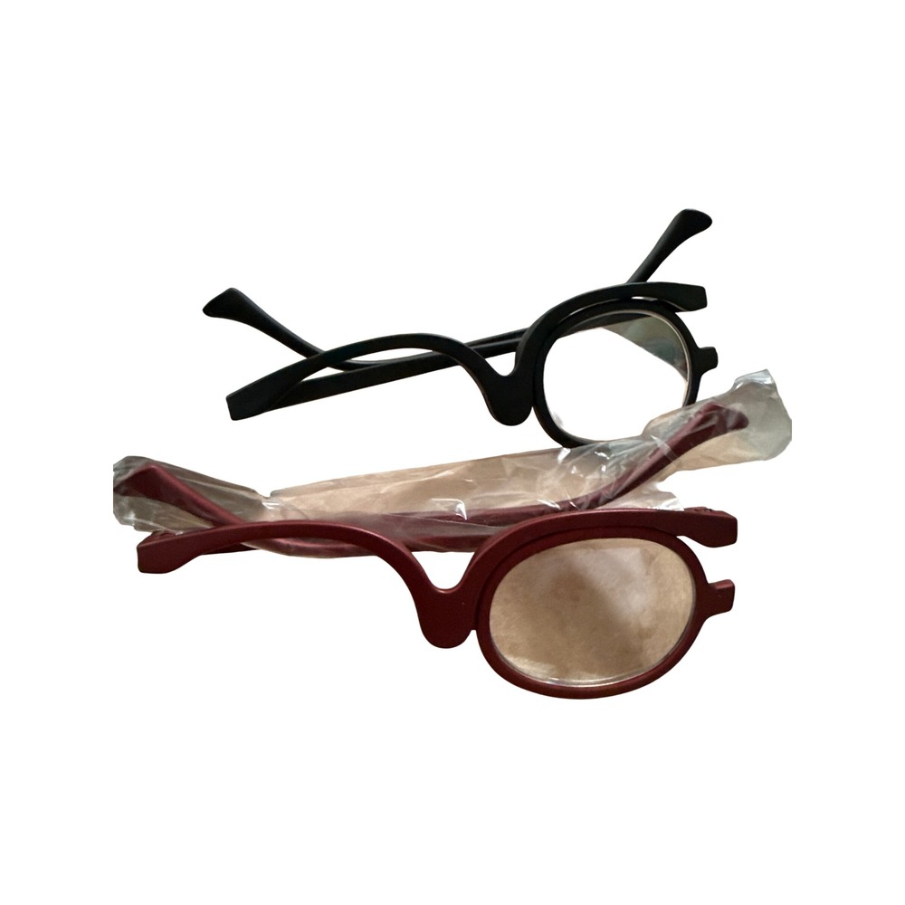 2 Pack Makeup Reading Glasses +2.50 Magnifying Flip Lens Black Red Round Frames